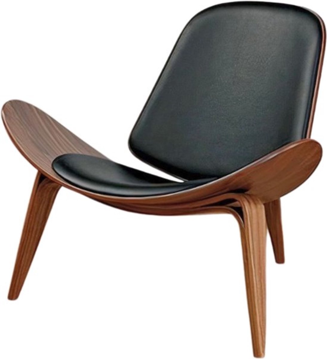 Novendo Goods – Driepotige schelpstoel in walnoot kleur – Moderne mid-century loungestoel
