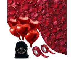 2000x Rode Rozenblaadjes met 6x Hartjes Ballonnen & Lint – Romantische Liefde Versiering – Liefdes Cadeau Decoratie Valentijn - Love - Rood - Huwelijk, Haar, hem, valentijnsdag, vaderdag Cadeautje