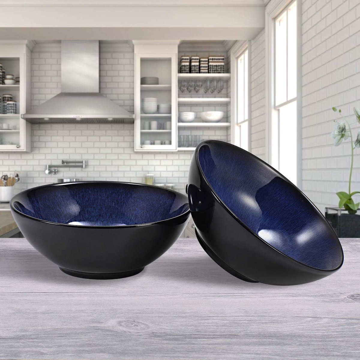 Blauwe keramische soepkom - 8 inch - Aziatische ramenkom - Chinese stijl - serveerschaal met populaire zoekwoorden Schalen set