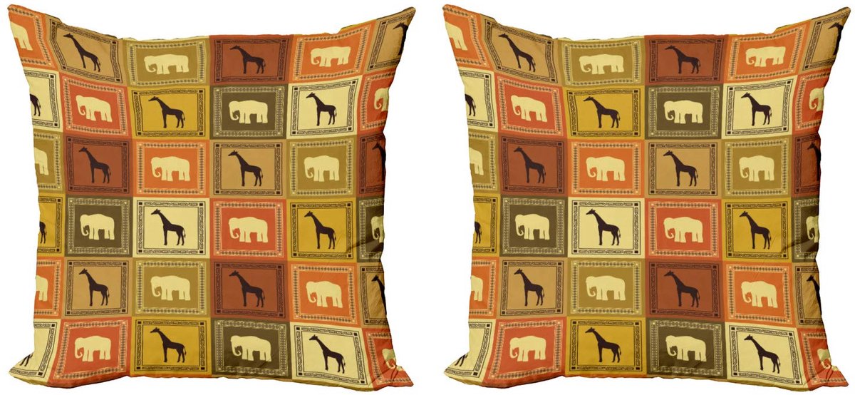 ABAKUHAUS Safari Kussenhoes – 2x45x45 cm – Dubbeldruk Mikrofaser – Bruin/Zwart