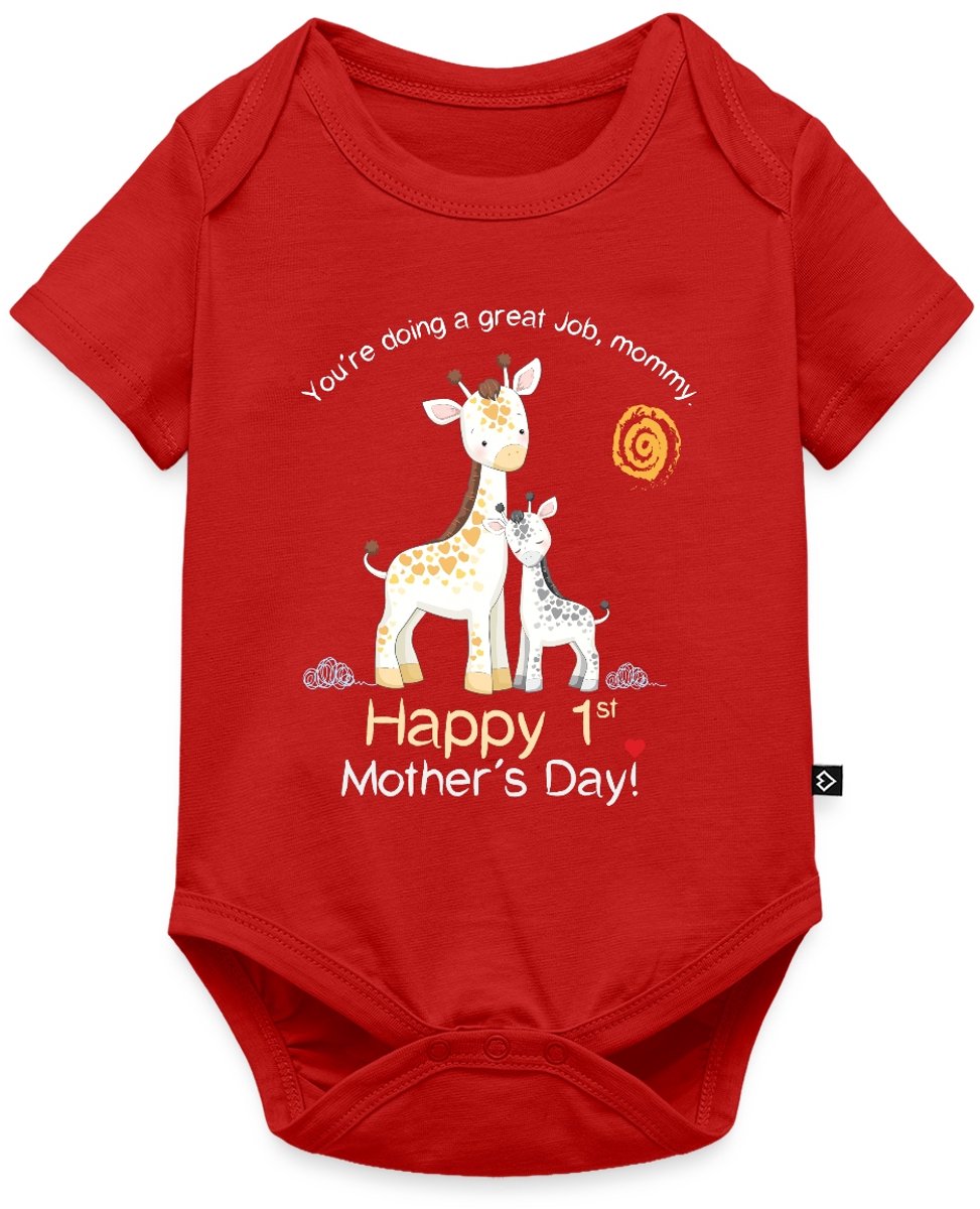 Giraf Gelukkige Eerste Moederdag Baby Rompertje Met Korte Mouwen