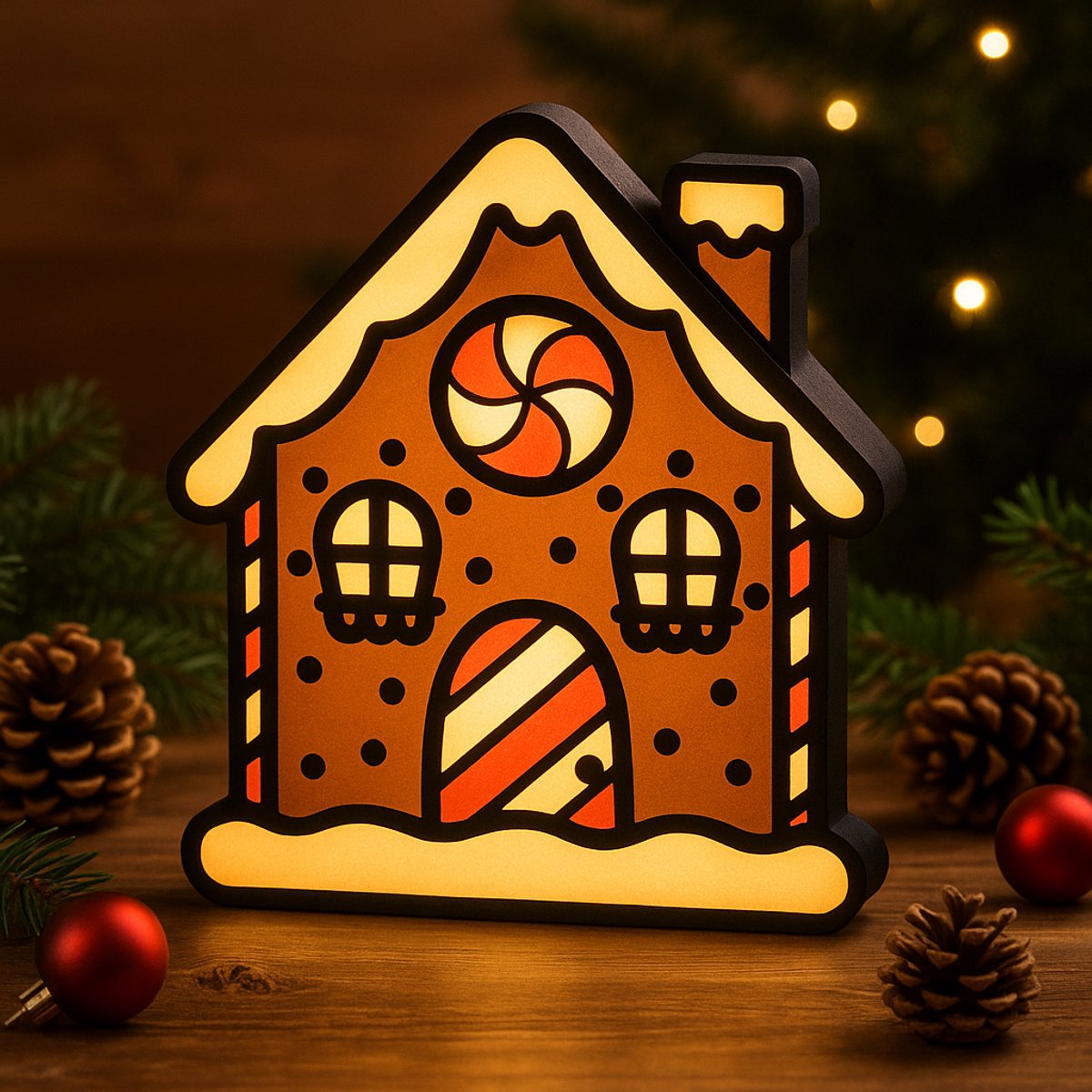 Kerst Gingerbread House Light – 3D Nachtlampje voor Kinderen – Cartoon Koekmannetje Lightb