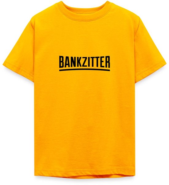 Gouden T-shirt met de tekst 'BANKZITTER' in zwarte letters.