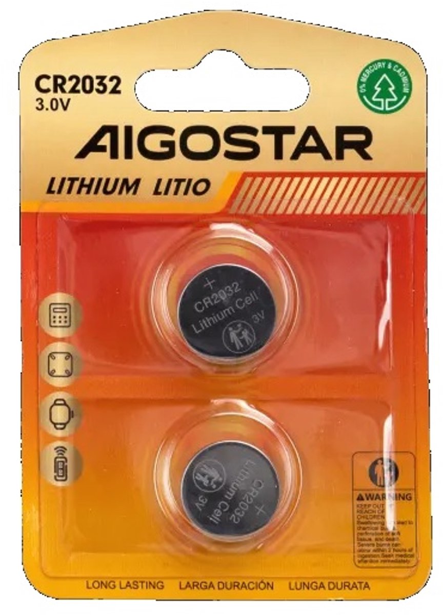 Aigostar Knoopcel batterijen 3V - CR2032 - 210mAh - 2 stuks