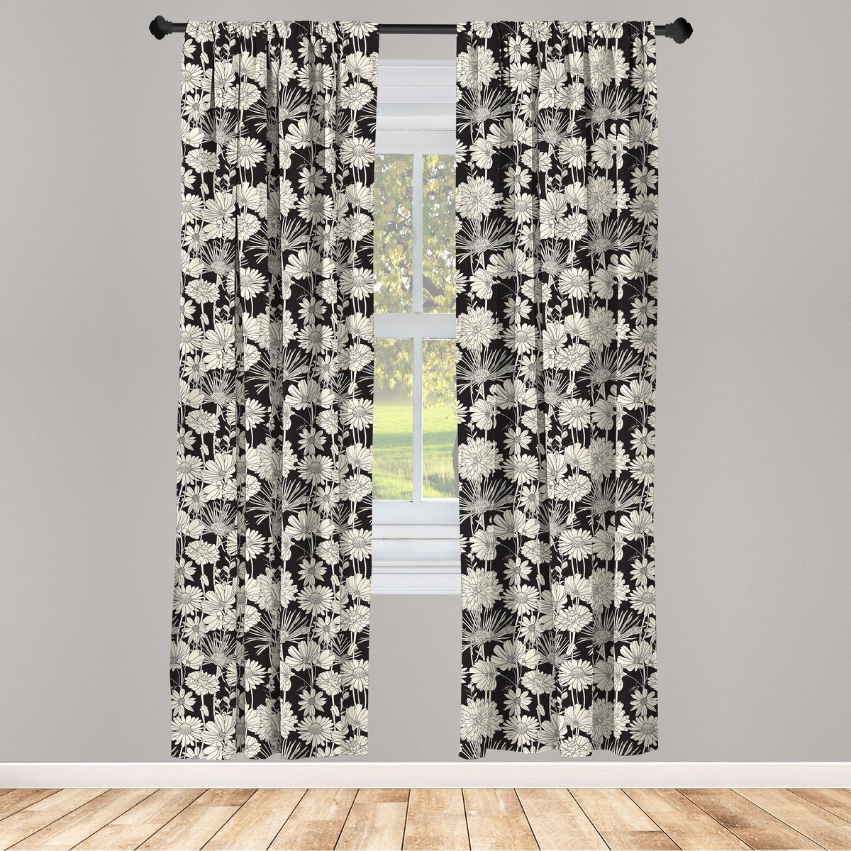 ABAKUHAUS – Blume Gardijnen – Monochroom Zwart/Beige 2x75x245 cm