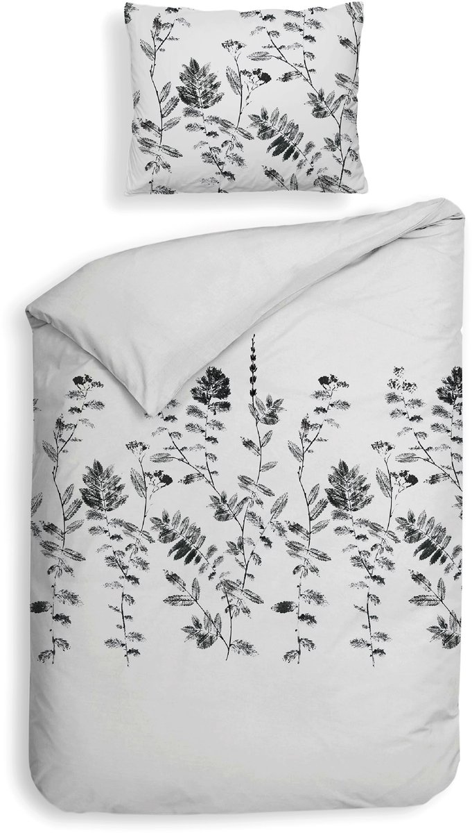Heckettlane Dekbedovertrek Rocco - Bedlinnen met Takken print - 140x200-220 cm - Grijs - Dekbedovertrek van 100% Katoen-Flanel Grey