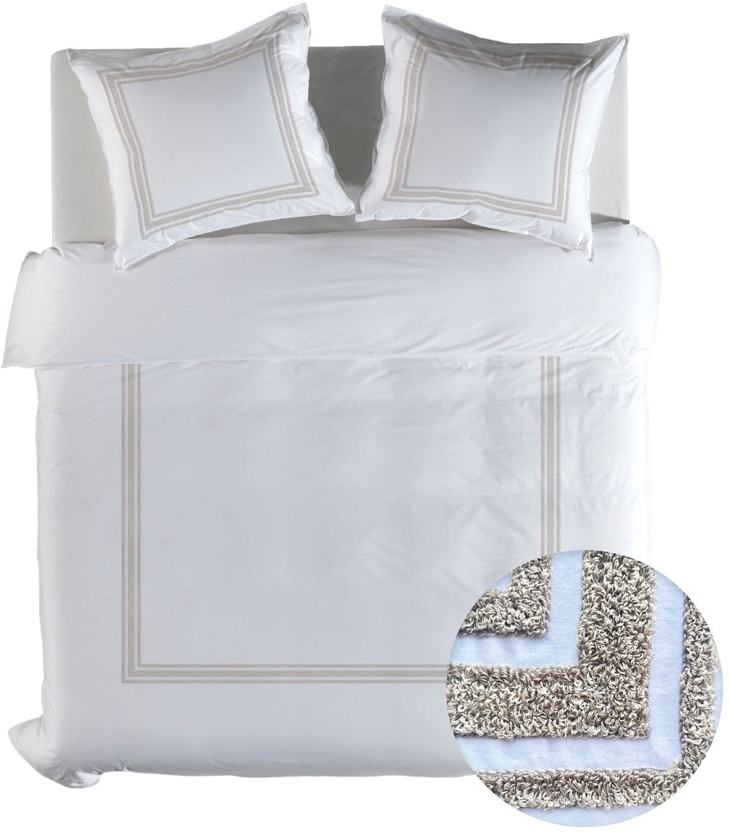 Yellow Dekbedovertrek Gewassen Katoen Suite Kerala - Blanc de Blanc - 240x200/220 cm - 100% Gewassen Katoen - Lits-Jumeaux