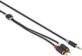 Jack naar tulp kabel | 3.5 mm | Gold Plated | Jack To Tulp | Universeel | 3,5 mm jack naar 2x RCA Male | Stereo audio kabel | Zwart | 2 meter | Allteq