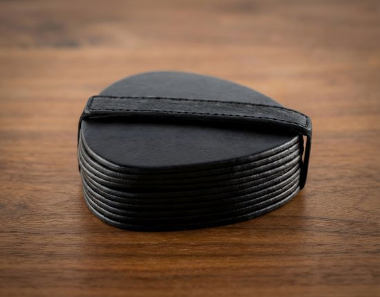 Sous-verres en cuir - Semi-rond - 14 pièces - Sous-verres noirs - Sous-verres en cuir - Sous-verres ronds - Sous-verres pour verres