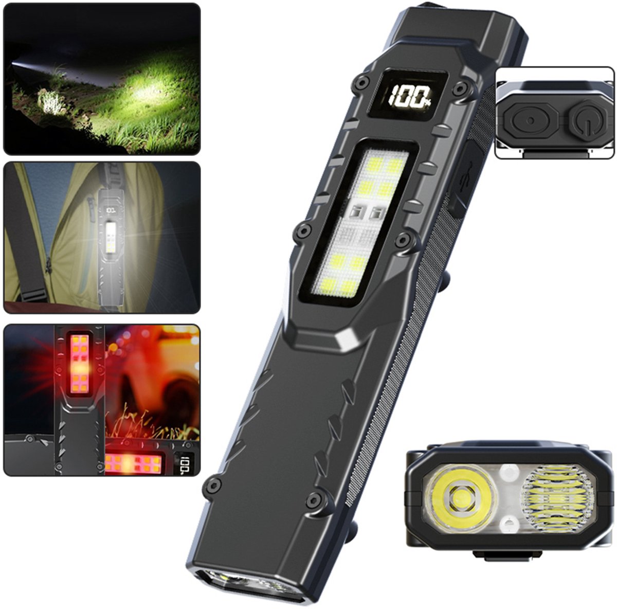 LED-ultradunne zaklamp met penclip, mini-kampeerlamp, 1200 lumen, draagbare zaklamp, capaciteit van 1000 mAh, geschikt voor kamperen, vissen en wandelen.