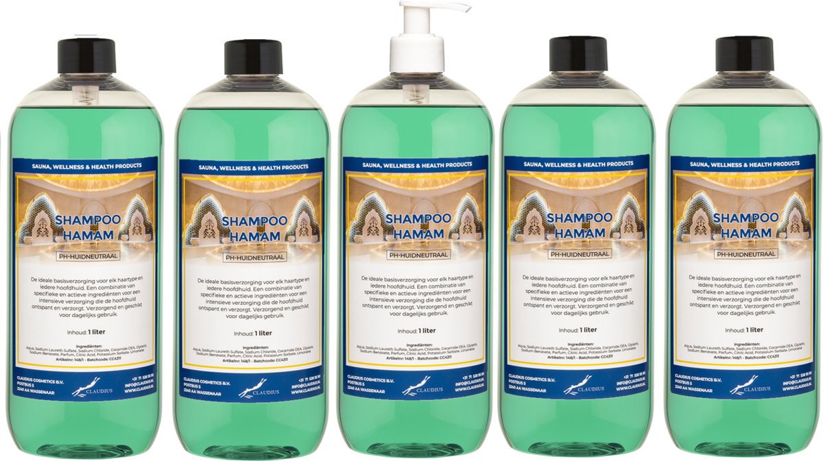 Shampoo Hamam 1 liter met witte pomp - set van 5 stuks - voordeelverpakking - haarverzorging