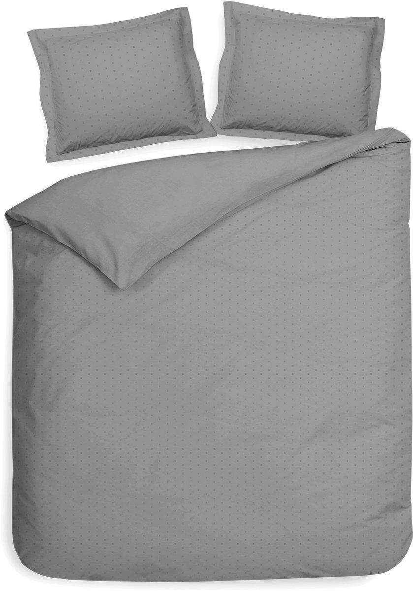 Heckettlane Dekbedovertrek Punto - Bedlinnen met Stippen - 200x200-220 cm - Tweepersoons - Grijs - Dekbedovertrek van 100% Katoen-Satijn