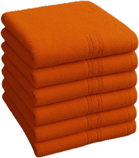 Handdoeken - 90x140cm - 6 stuks - gekleurd - 100% Katoen - Oranje