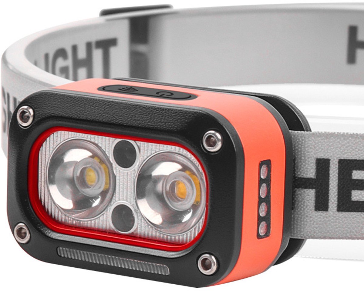 Drie-lichtbron felle hoofdlamp, sensor hoofdlamp, USB-oplaadbaar, buiten hardlooplamp, LED-hoofdlamp, werklamp, nachtvisslamp