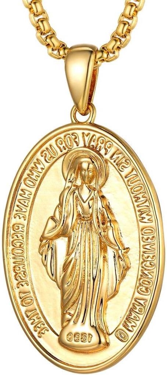 Cosensi - Wonderbaarlijke medaille ketting in ovale vorm van Onze Lieve Vrouw van Genade met filigraan rand voor religieuze sieraden voor zowel vrouwen als mannen.
