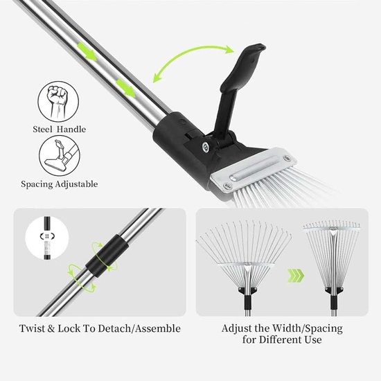 Verstelbare Metalen Bladhark 215cm met Handschoenen — afbeelding 2