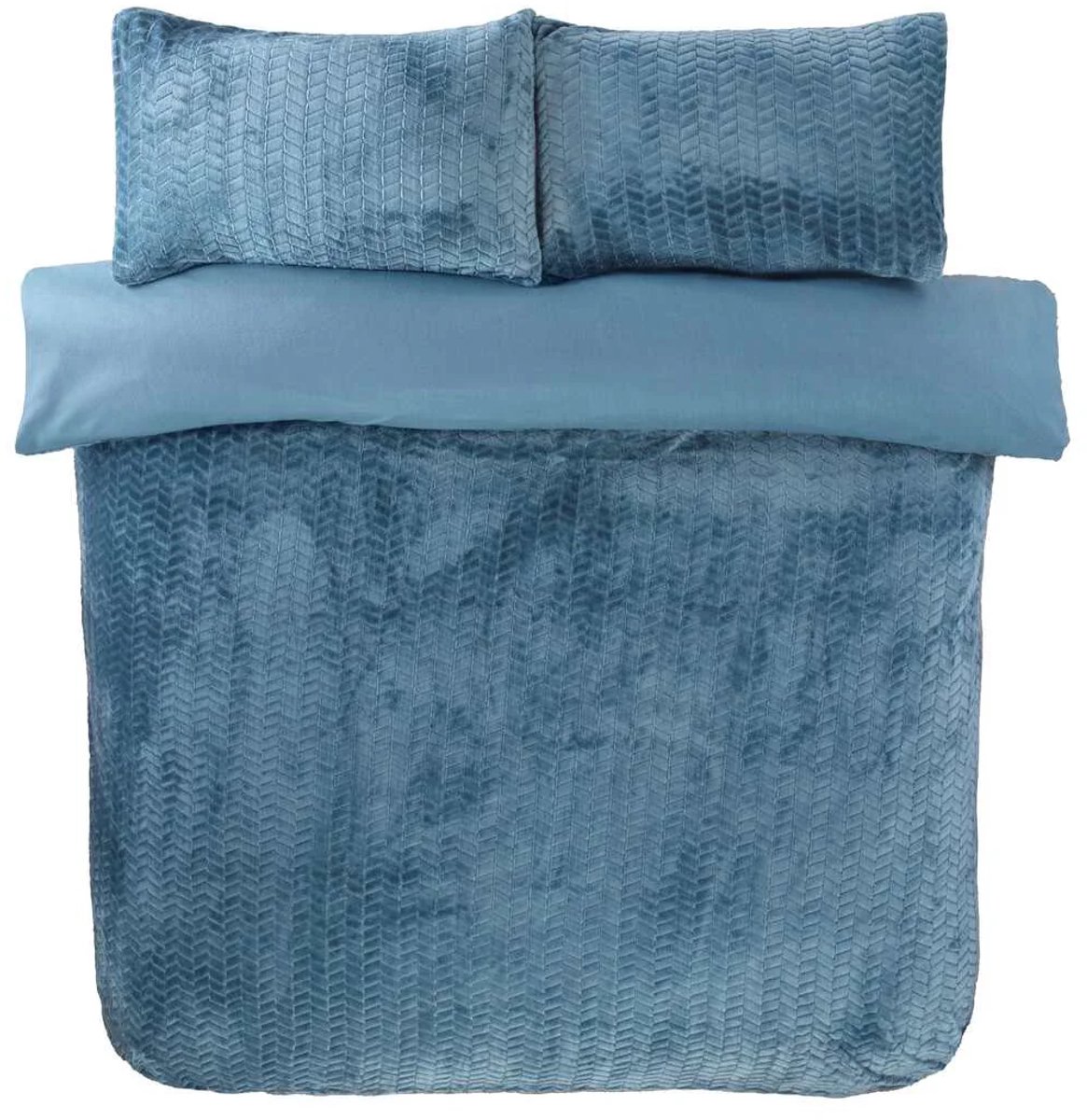 So Soft dekbedovertrek Chevron Teddy - Blauw - lits-jumeaux - 230x220 + 2 stuks 50x75 cm