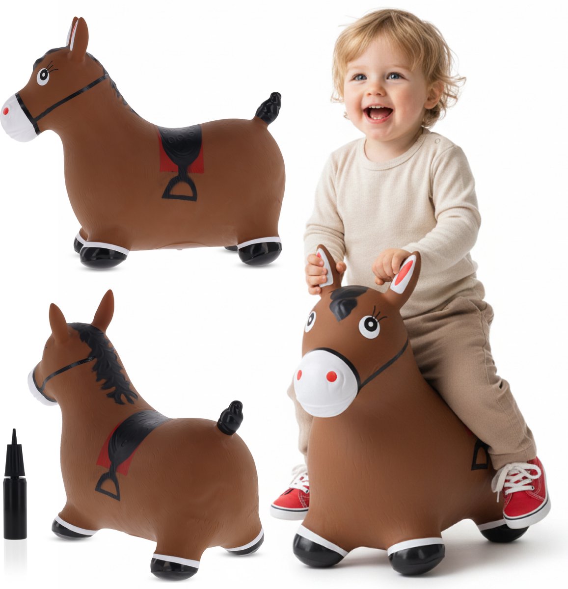 sun baby - Springdier met pomp vanaaf 1 jaar - Paard - bruin - max 50kg, duurzaam rubber, gecertificeerd, bpa-vrij, springpaard, springhond