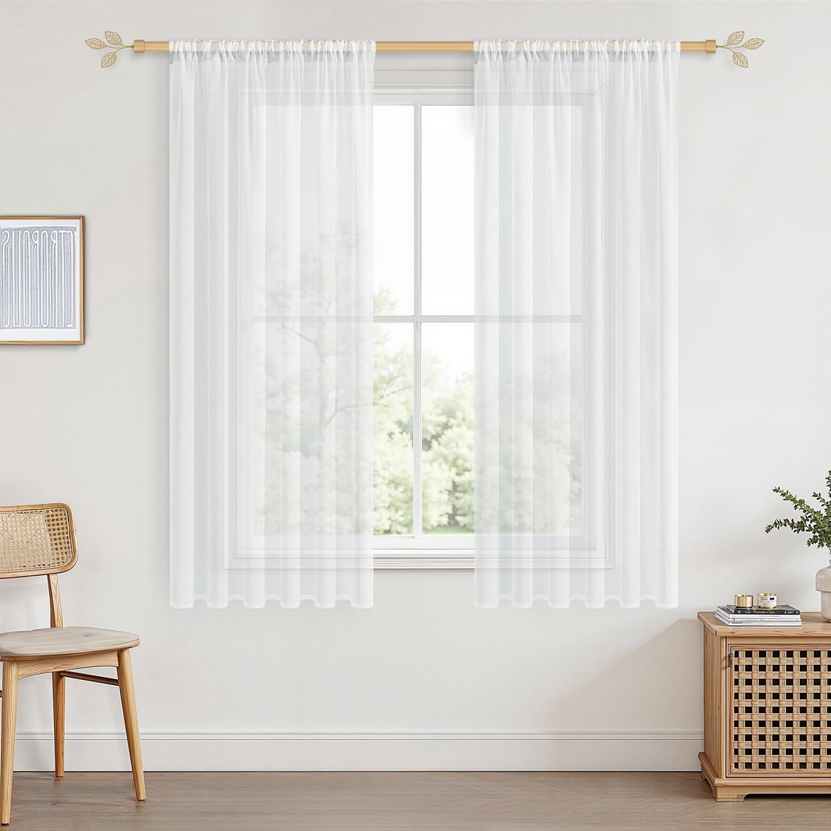 Unyqoos Transparante gordijnen set in linnenlook voor woonkamer en slaapkamer Wit