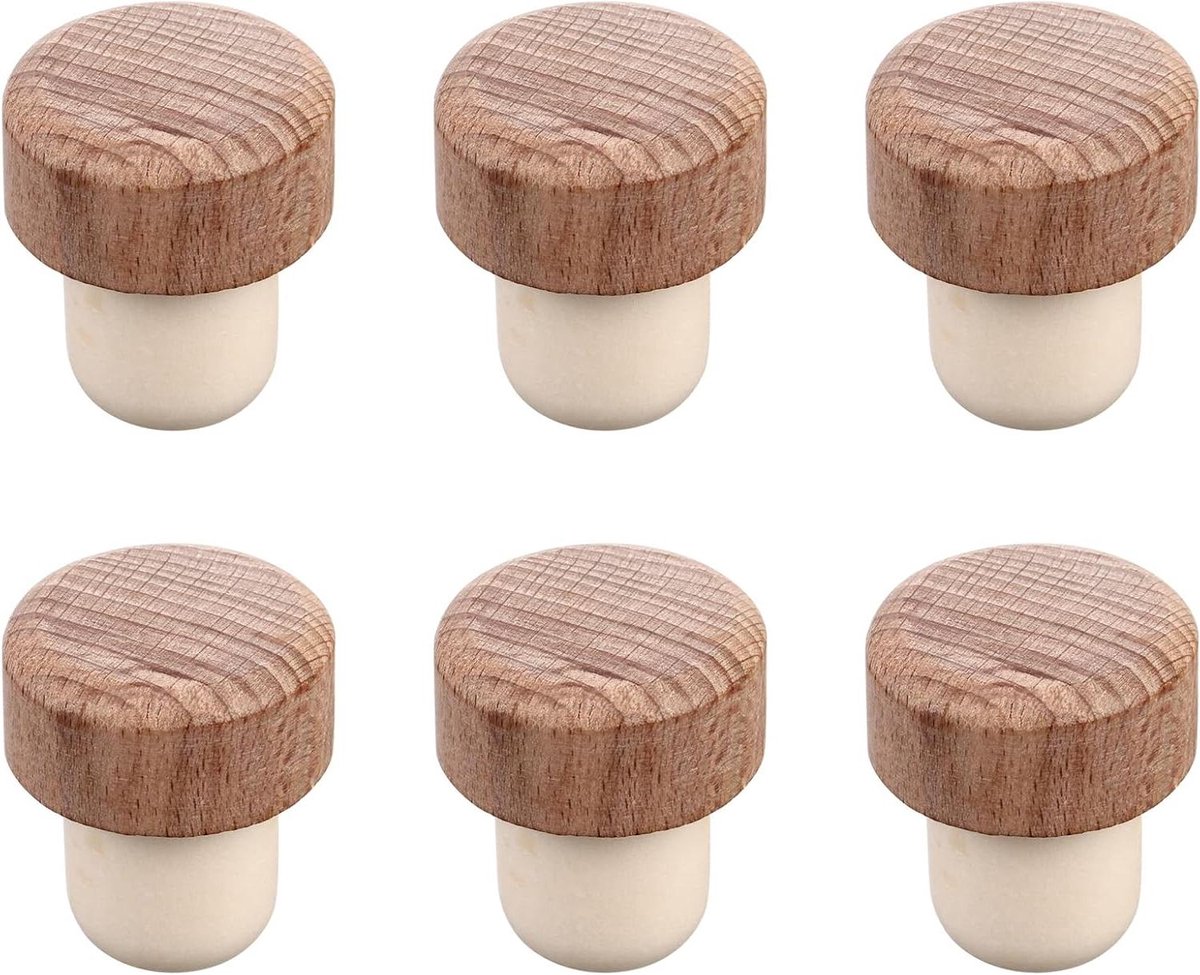 Cosensi - Houten Wijnstop Herbruikbaar Afdichting Plug Liquor Whiskey - 6 stuks