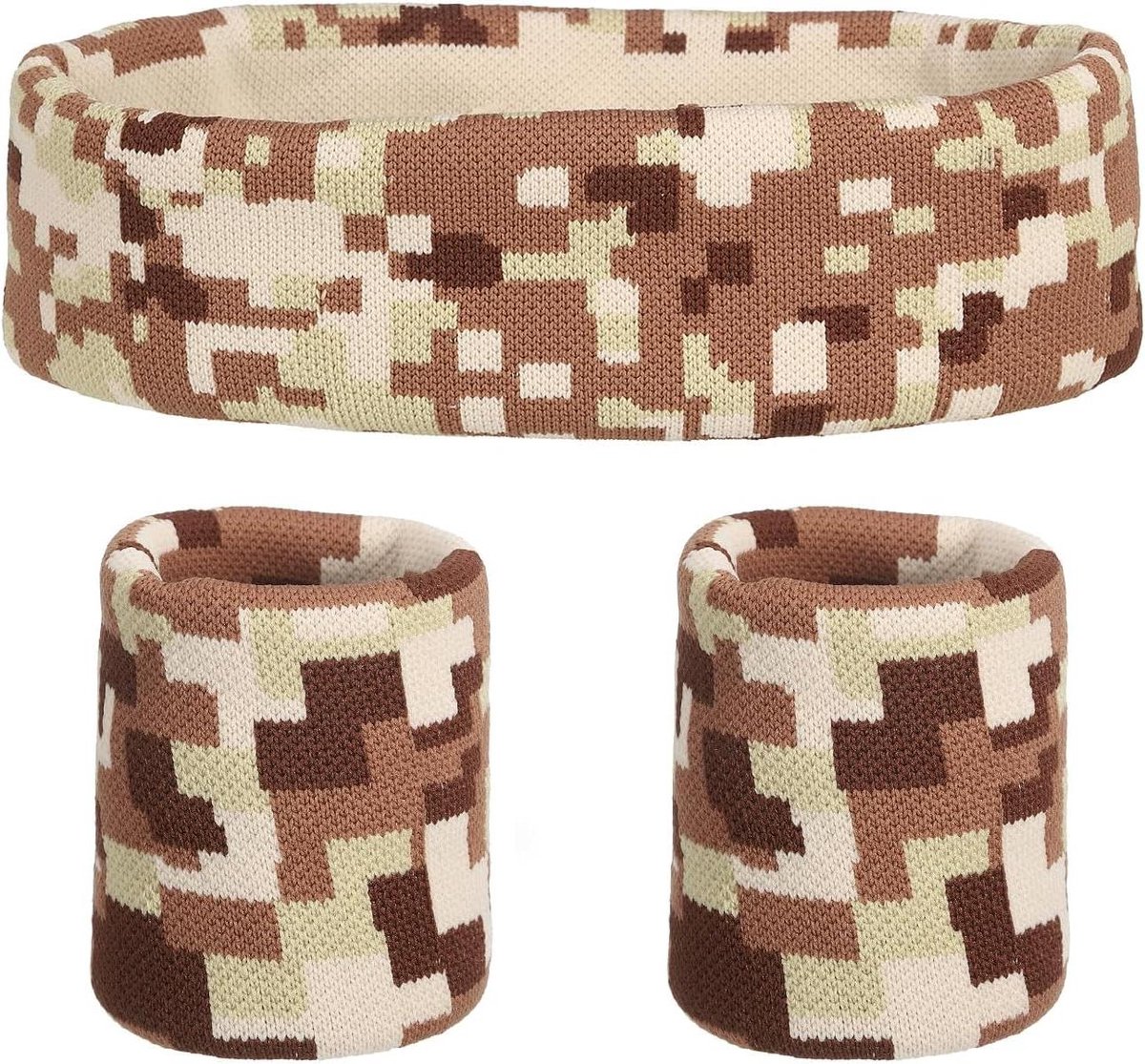 Cosensi - Sportieve badstof zweetbandset voor workout - Geruit camouflagepatroon - Zweetabsorberend - Unisex - 20 x 5 cm