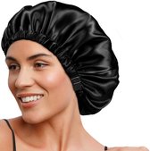 Bondoo Bonnet Satijn Verstelbaar - Luxe Satijnen Nachtmuts - Slaapmuts - Dubbelzijdige Voering - Zwart & Champagne