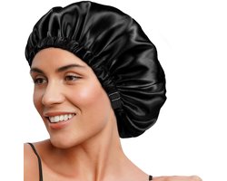 Bondoo Bonnet Satijn Verstelbaar - Luxe Satijnen Nachtmuts - Slaapmuts - Dubbelzijdige Voering - Zwart & Champagne
