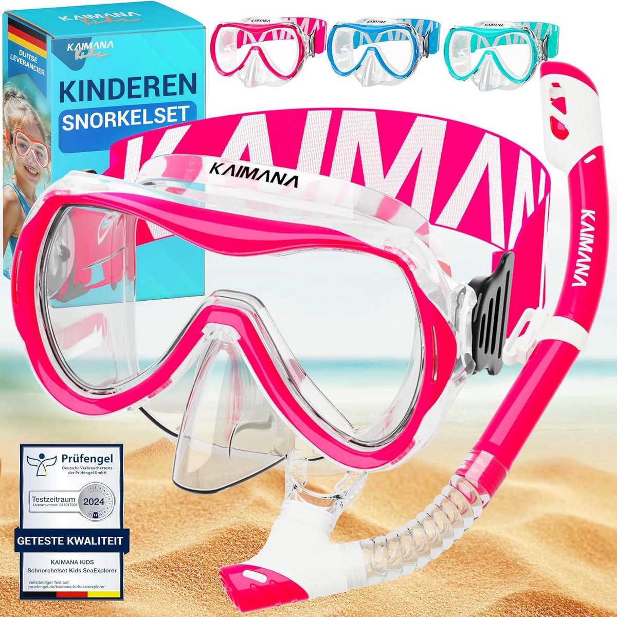 De nieuwe KAIMANA® SeaExplorer Snorkelset voor kinderen + Draagtas, Duikbril met Snorkel, Duikmasker voor Kind, alternatief voor Snorkelmasker voor Kinderen, Snorkel Set met stoffen band/siliconen band