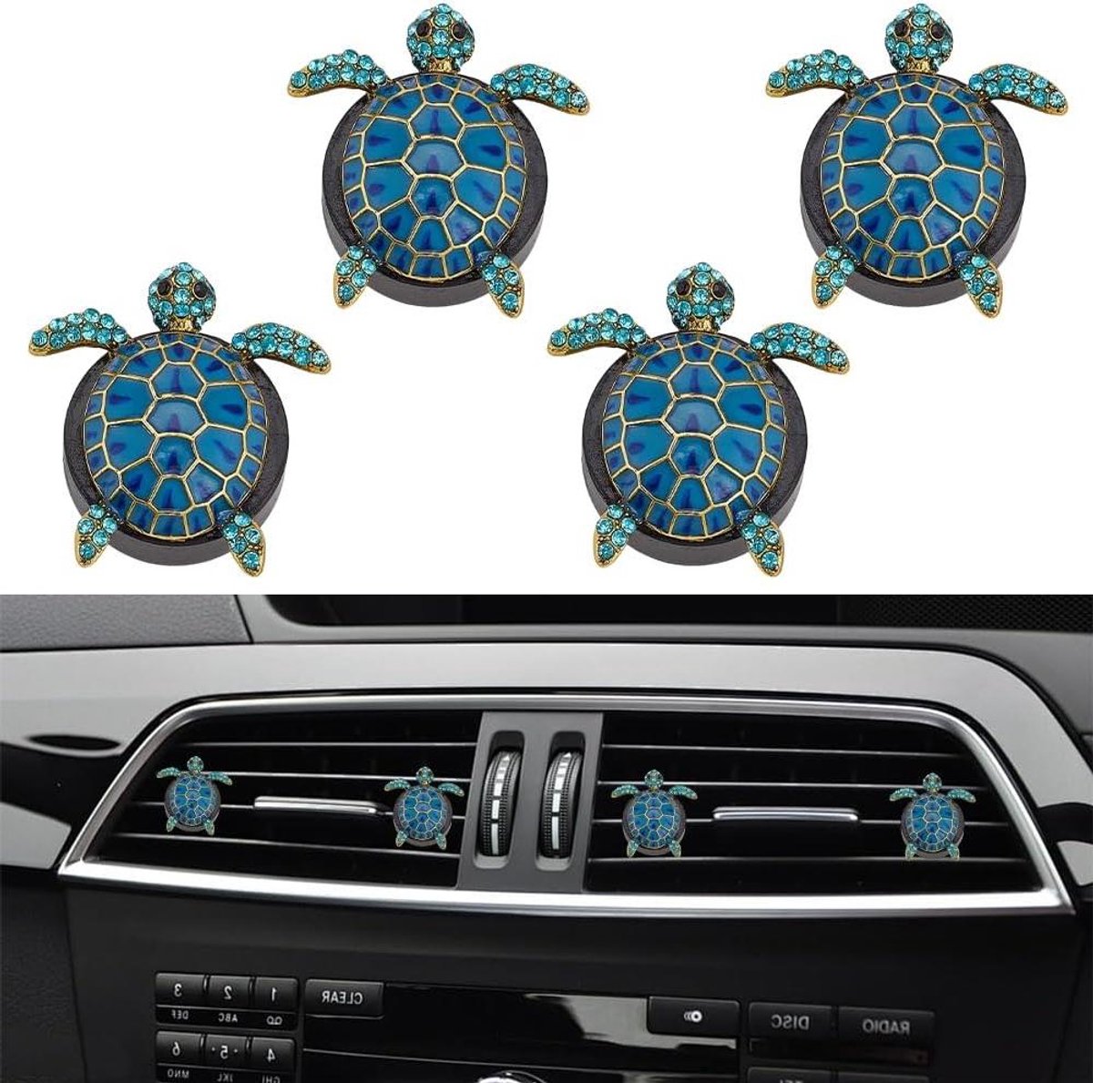 Cosensi - Ventilatieclips Zeeschildpad Blauw Luchtverfrisser 4 Stuks - Oceaanthema Auto Decoratie - Navulbare Uitlaat Diffuser - 32 x 33,5 x 46 mm.