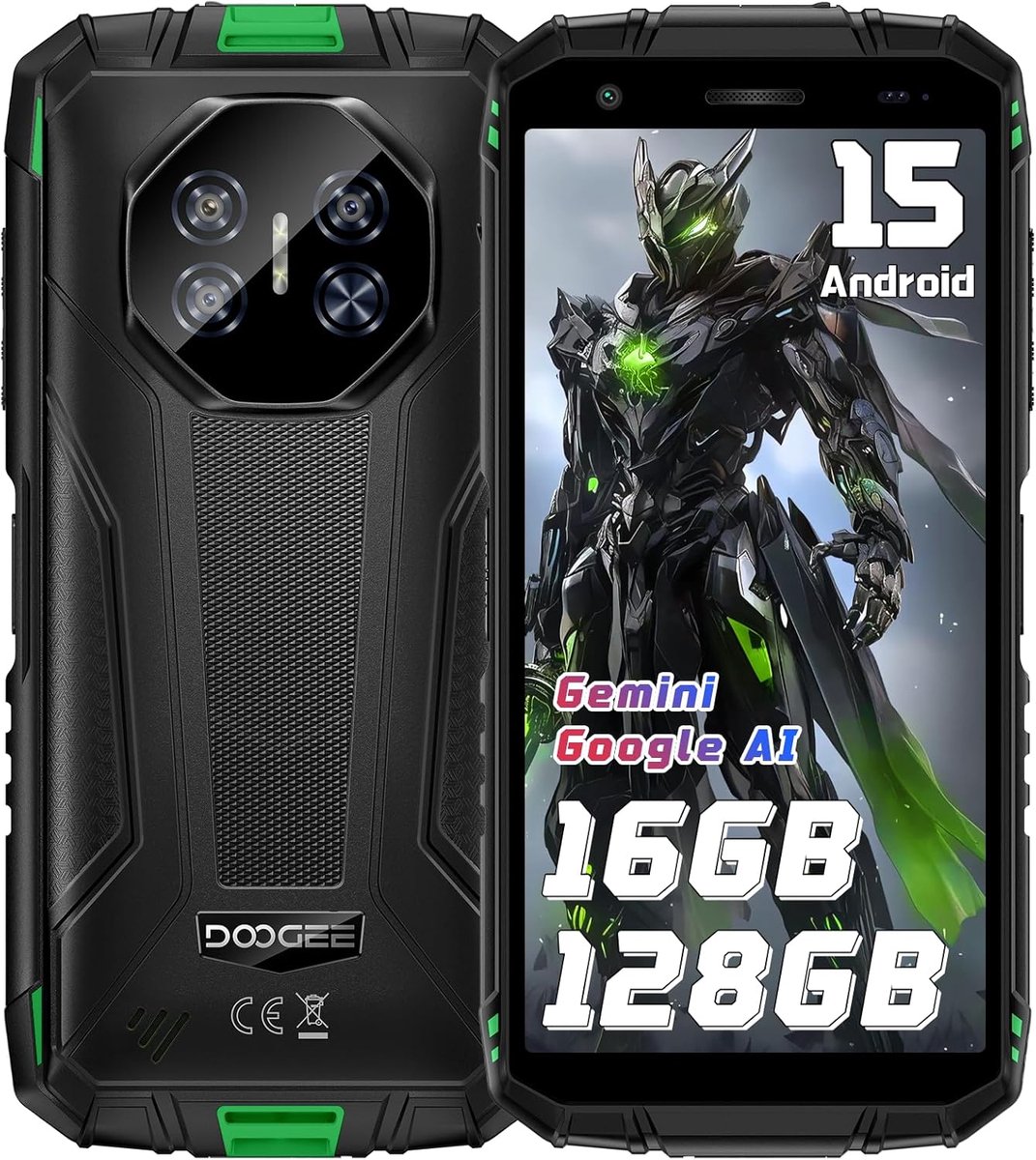 DOOGEE Fire 3 Pro 4G - Robuuste Smartphone - Outdoor telefoon - 16 GB RAM+128 GB/2TB TF - Android 15 - 8350 mAh/18 W - 5,5 inch HD+ - Gemini AI - NFC - GPS - Face ID - Vingerafdrukscanner - Groen