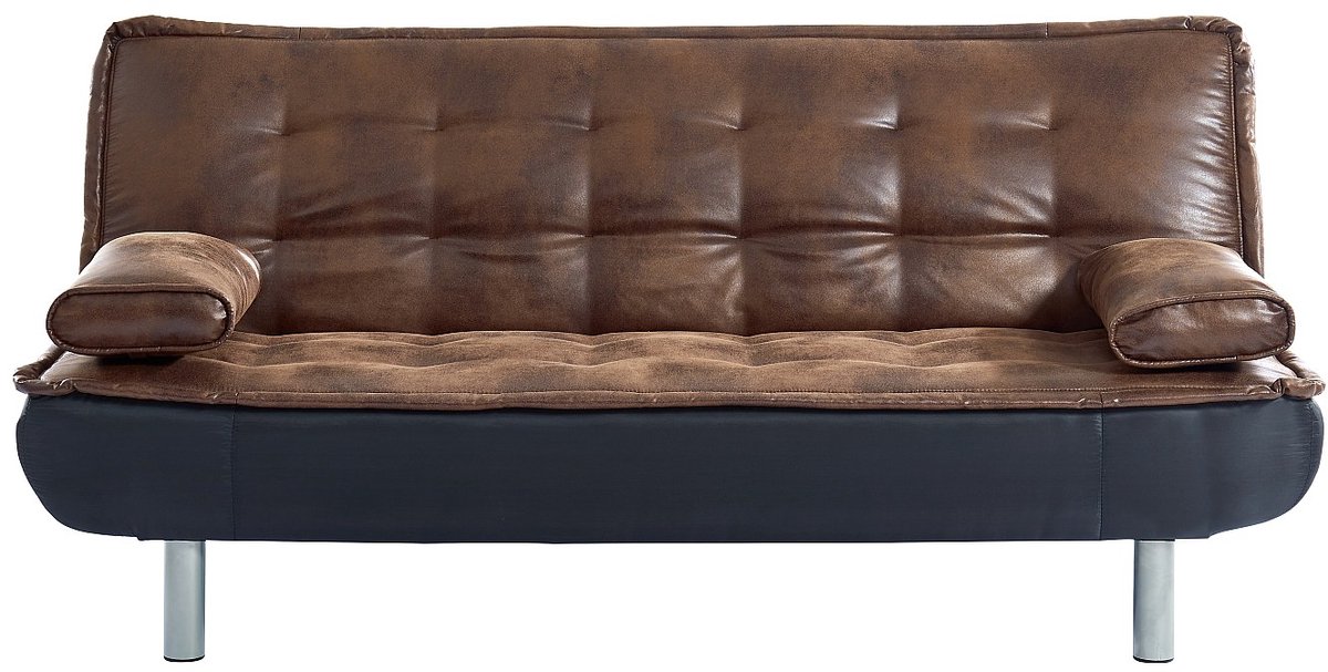 Vente-unique Driezits-slaapbank van verouderd bruin microvezel MISHAN II