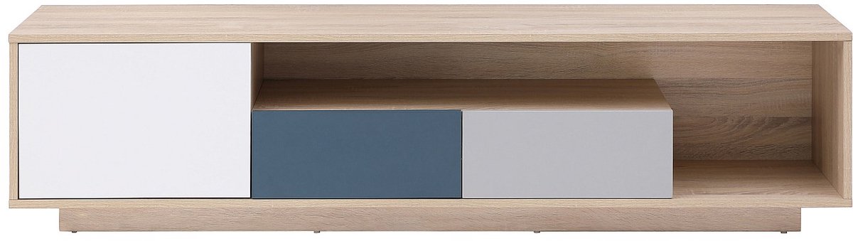 Vente-unique Tv-meubel met 1 deur, 2 lades en 1 nis - Meerdere kleuren - FILUTIA Natuurlijk licht, Veelkleurig