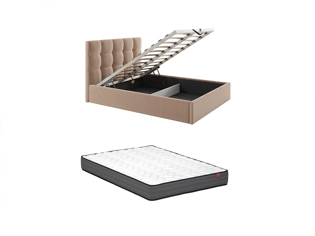 Vente-unique Bed met opbergruimte fluweel beige 180 x 200 cm (Super King Size Bed)
