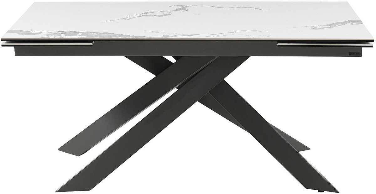 Vente-unique Verlengbare eettafel 6 tot 10 personen van keramiek en metaal - Wit marmereffect en antraciet - COREMA