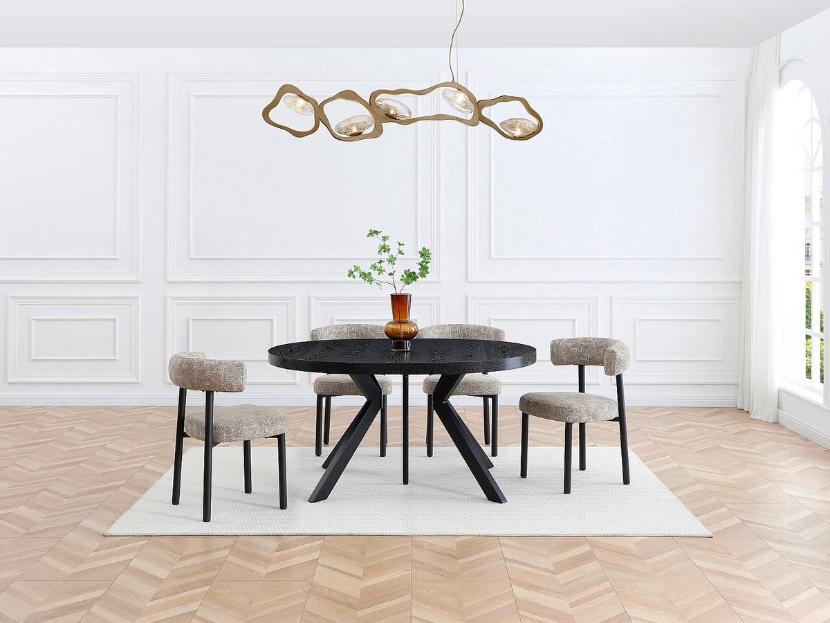 Vente-unique Set van 2 stoelen in getextureerde stof en zwart metaal - Beige en wit - SELORIN