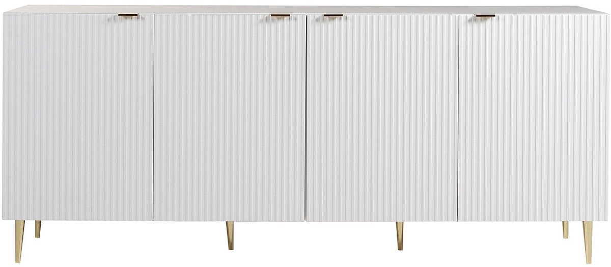 Vente-unique Buffetkast met 4 deurtjes van MDF en staal - Wit en goudkleurig - YESINIA