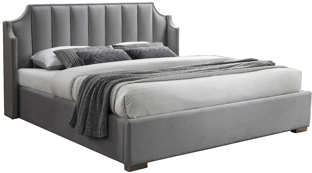 Vente-unique Bed met opbergruimte fluweel lichtgrijs 160 x