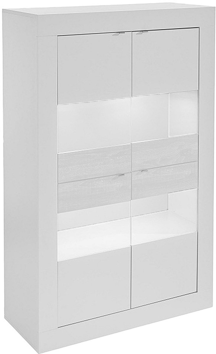 Vente-unique Vitrinekast COMETE - Met ledverlichting - Vier deuren - Wit gelakt