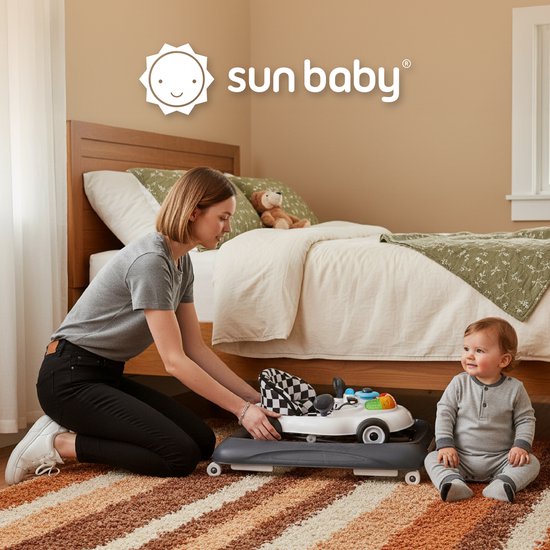 sun baby Loopstoel, baby walker vanaf 6 maanden, verstelbare hoogte, rubberen wielen - Wit-Zwart van Sun Baby — afbeelding 4