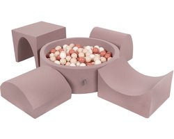 KiddyMoon Schuimstof speeltuin PPZP-OK30D-135 met ballen heide: pastel beige-haired-wit zwembad 300/groef/tunnel/ramp L/half steel