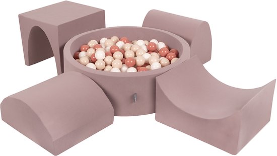 KiddyMoon Schuimstof speeltuin PPZP-OK30D-135 met ballen heide: pastel beige-haired-wit zwembad 300/groef/tunnel/ramp L/half steel