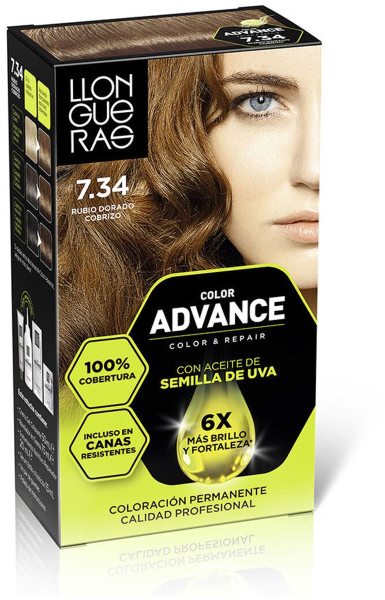 Permanente kleur Llongueras COLOR ADVANCE Nº 7,34-Rubio Dorado Cobrizo