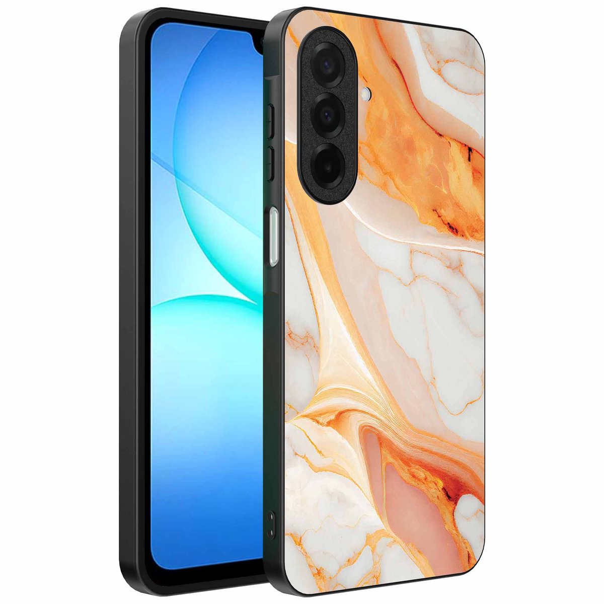 Geschikt voor Samsung Galaxy A17 Telefoonhoesje met marmer opdruk - TPU backcover case marble design - Oranje - Smartphonica geschikt voor Samsung Galaxy A17