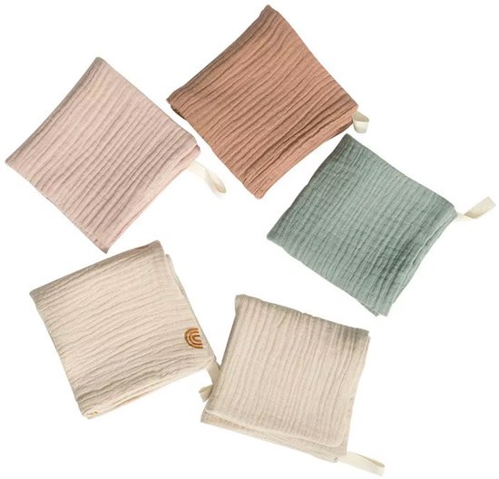 5 Stuks - Hydrofiele Wasdoekjes - Beige Groen Roze Mix - 23x23 cm - Baby Washandjes Katoen van Merkloos — afbeelding 3