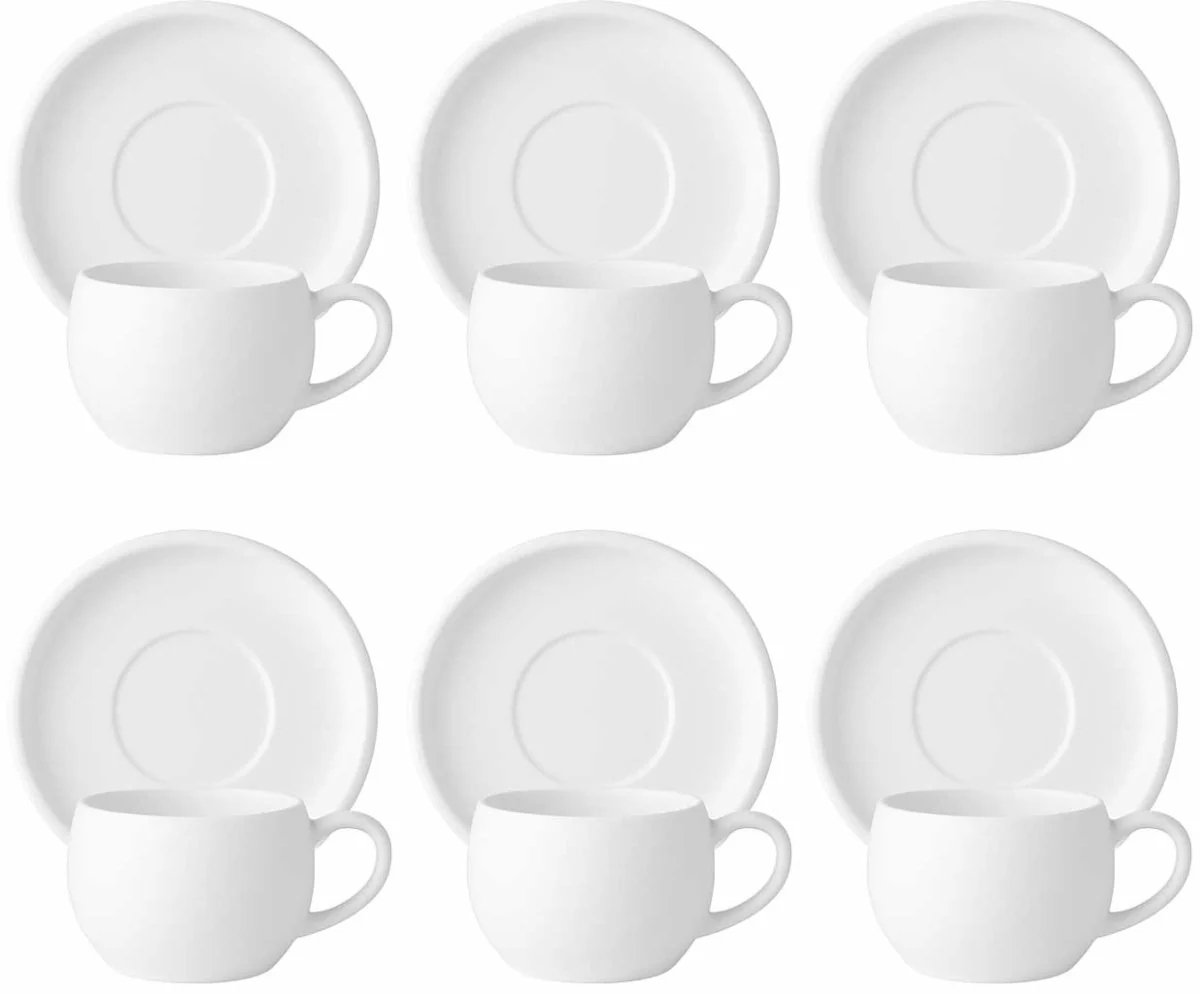 Lissa Bonna - Koffieset - 12-delig - Wit - 220ml - Porselein - Koffiekopjes