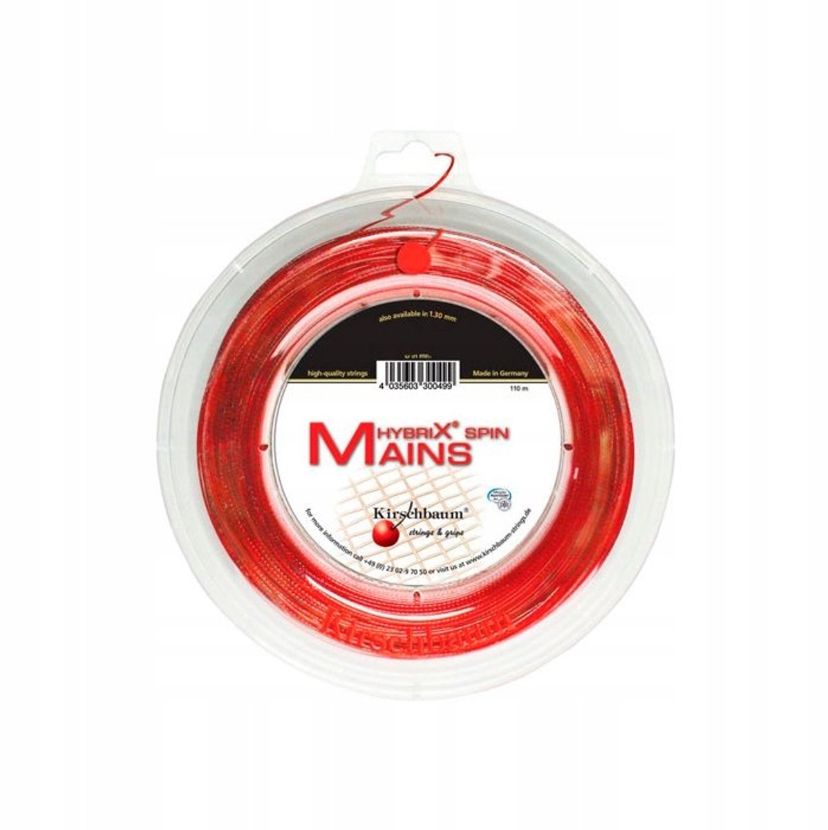 Kirschbaum Hybrix Mains Spin 1.30mm 110m - Hybride Tennissnaar Rood