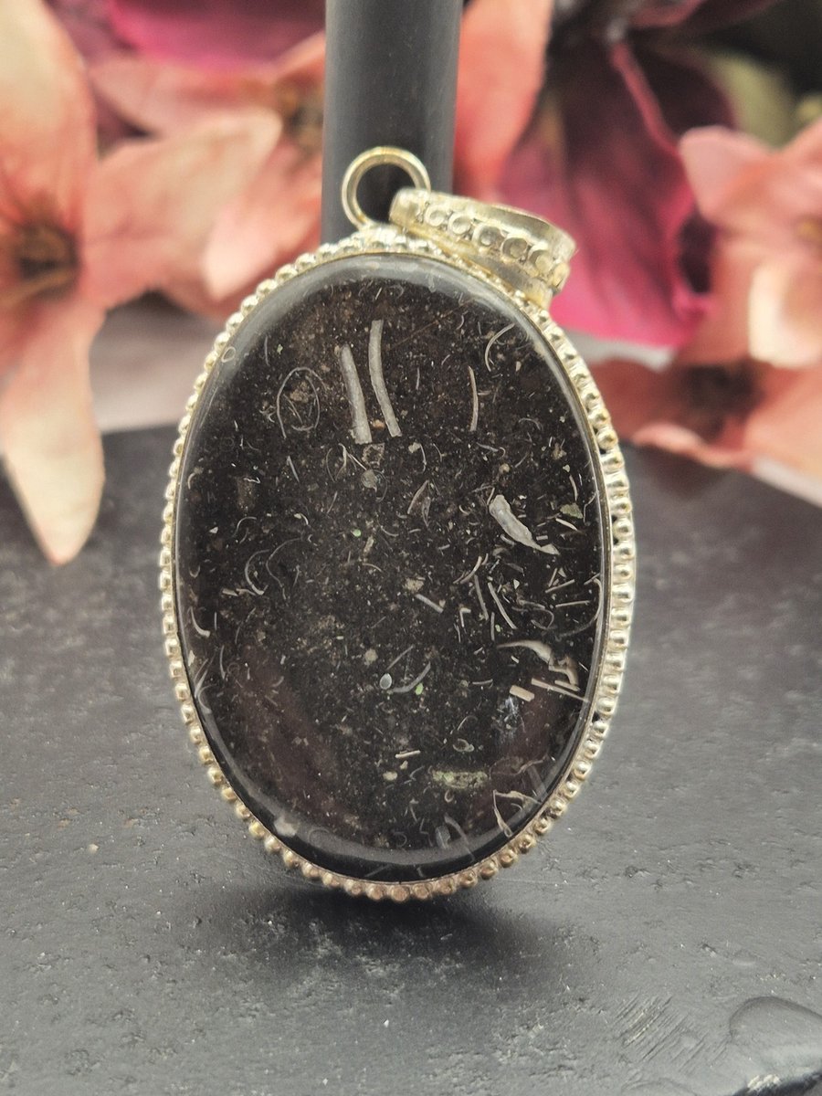 Edelsteen Fossiel hanger ingezet in 925 Sterling zilver