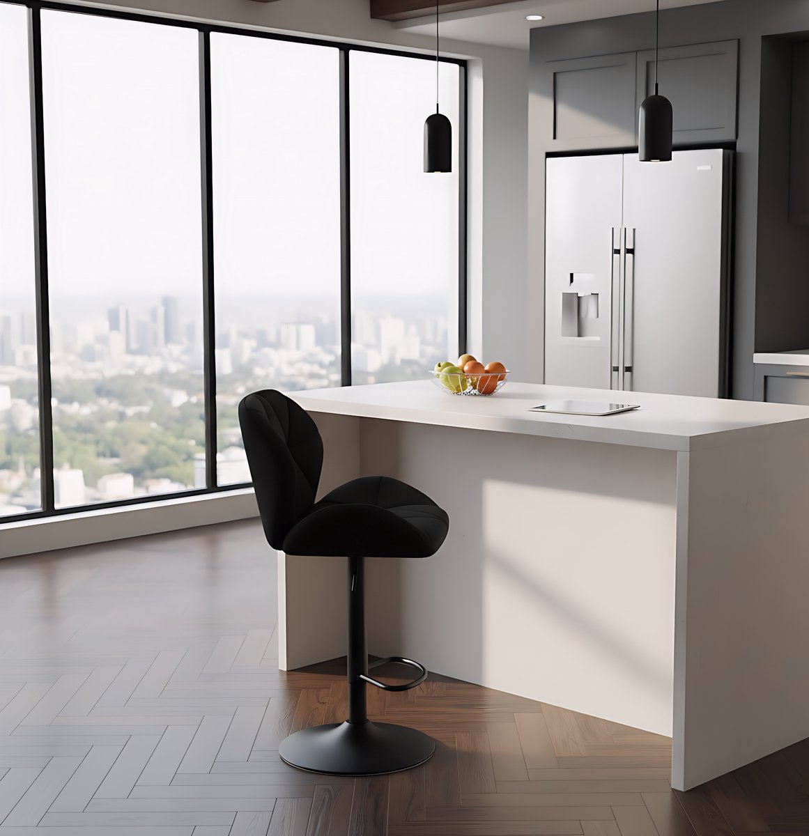 Set van 2 Design Barkrukken met Rugleuning - Verstelbare Barstoelen – Draaibare Fluwelen - Medahomestore