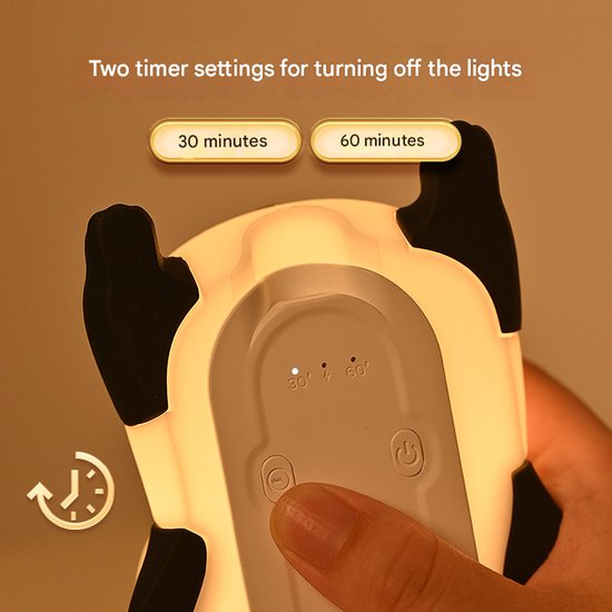 Nachtlampje in de vorm van een panda, oplaadbaar, van siliconen, zevenkleurig, met timer en dimfunctie, tactiel licht. — afbeelding 3