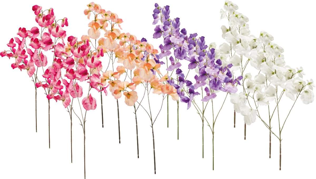 Emerald Kunstbloem Pronkerwt 75cm - Set van 16 - Kunstplant voor binnen Roze, Peach, Paars & Créme - Set van 16